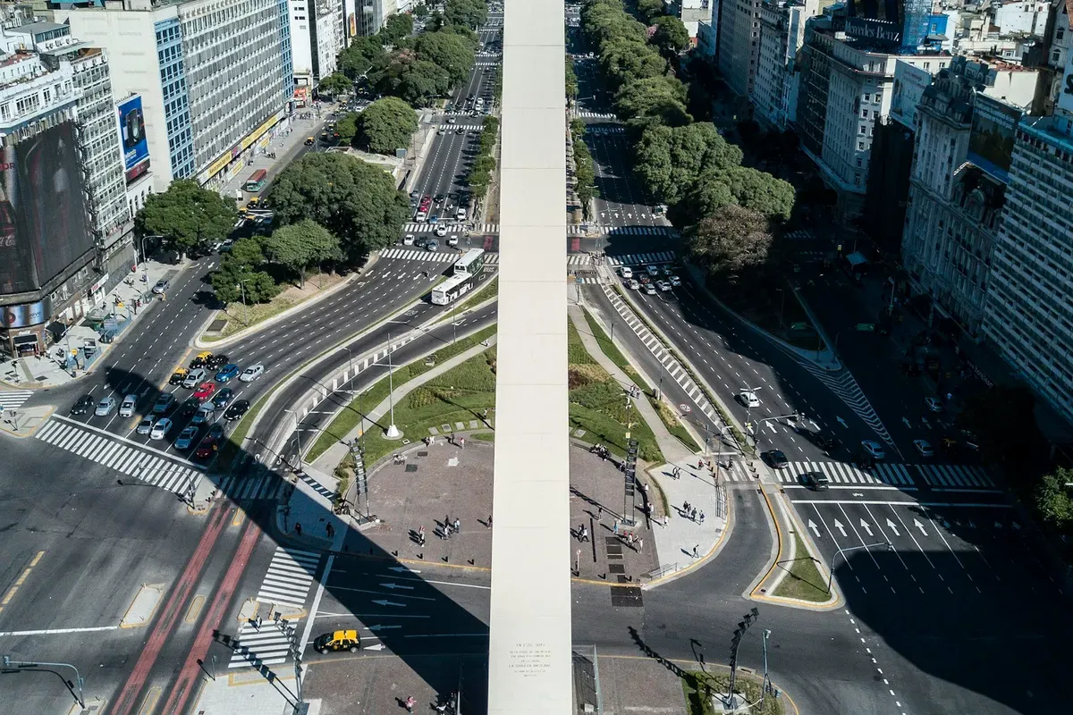 L'Obelisco e l'Avenida 9 de Julio a Buenos Aires visti dall'alto