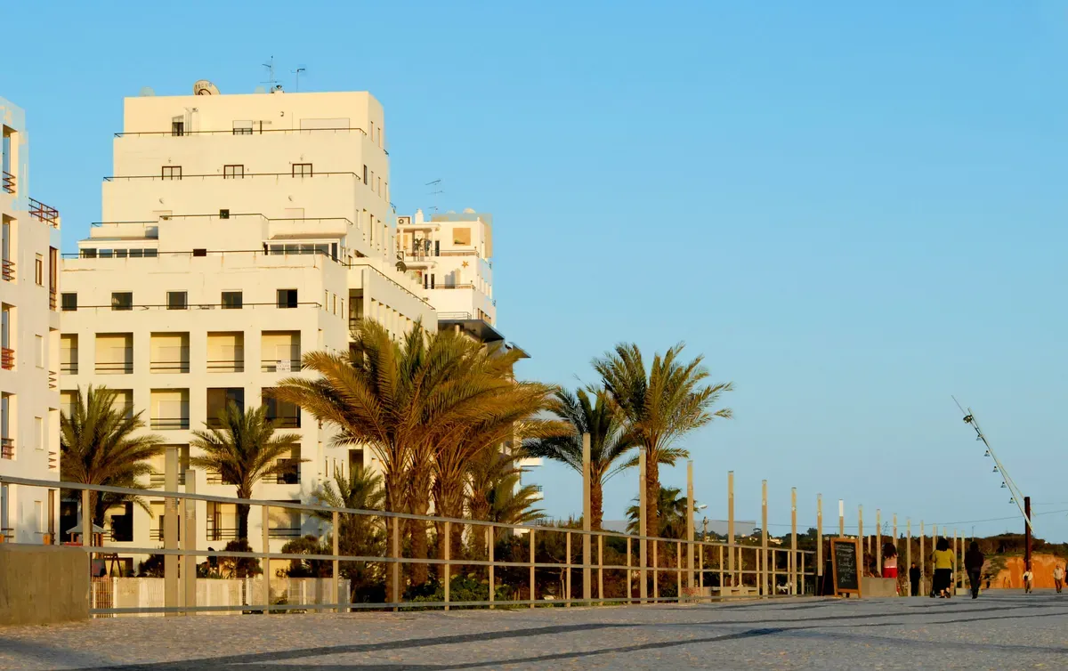 Palme sul lungomare di Quarteira all'alba