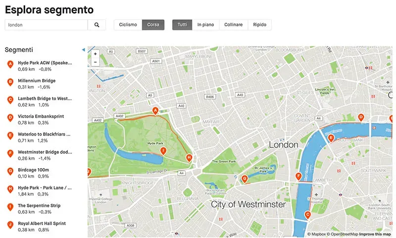 La funzione "Esplora segmento" su Strava